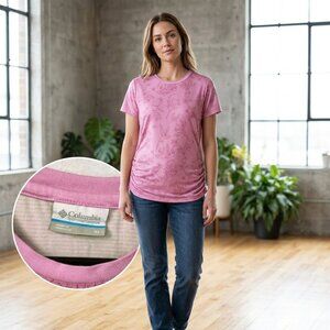 Columbia Pink Floral Short Sleeve Graphic Tee Rouched Sides XL